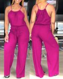 Solid Color Linen Drawstring Casual Jumpsuit