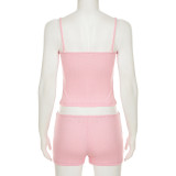 Summer Home Set Lace Bow Straps Top & Shorts Pajamas Casual Two-Piece Set