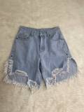 Summer Women's Tassel Ripped Denim Knee-Length Shorts