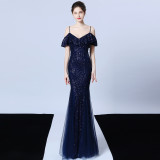 Long-Sleeve Slim Fishtail Wedding Dress Elegant Bridal Evening Gown