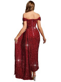 Women's Chic Sexy Sequin Off-Shoulder Solid Color Party Dress