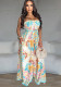 Fashion Women Sexy Strapless Low-Back Wide-Leg Printed Jumpsuit