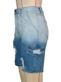 Women's Summer Casual Trendy Gradient Ripped Denim Midi Pants