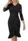 Elegant Slim Lace Patchwork Sleeve Black Ruffle Career Dress