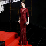 Winter Crystal Diamond Fishtail Evening Dress Long Formal Gown for Women