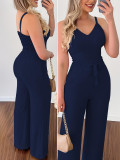 Summer Sexy Low-Back Strap V-Neck Short Vest & Drawstring High-Waist Straight-Leg Trousers Casual Set