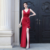 Sleeveless Solid Color Fishtail Evening Dress Formal Party Gown