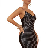 Fashionable Women's Straps Sleeveless Beaded Sexy Low-Back Long Dress