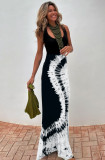 Summer Sexy Women's Printed Strap Low-Back Cross Long Dress