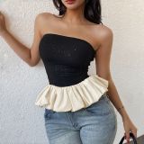 Black and White Contrast Chic Strapless Top for Women