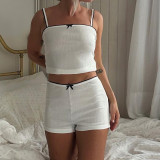 Summer Home Set Lace Bow Straps Top & Shorts Pajamas Casual Two-Piece Set