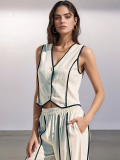 Spring Summer Women's Striped Sleeveless Vest & Loose Wide-Leg Trousers Two-Piece Set