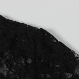 Fashion Lace Solid Color See-Through Slim Sexy Long-Sleeved Jumpsuit for Women