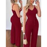 Summer Sexy Low-Back Strap V-Neck Short Vest & Drawstring High-Waist Straight-Leg Trousers Casual Set
