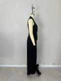 Women's Chic Elegant Solid Color V-Neck Sleeveless Vest & High-Waist Wide-Leg Trousers Set