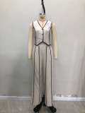 Spring Summer Women's Striped Sleeveless Vest & Loose Wide-Leg Trousers Two-Piece Set