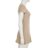 Solid Color Buttoned Knitted V-Neck Slim A-Line Mini Dress
