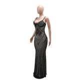 Sexy Fashion Sleeveless Beaded Straps Low-Back Slim Fishtail Dress