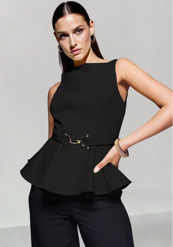 Women's Summer Professional Chic Round Neck Sleeveless Lace Slim Waist Puff Sleeve Top