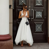 White Sexy Sleeveless Halter Neck Dress Fashion A-Line Maxi Dress for Women