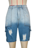 Women's Summer Casual Trendy Gradient Ripped Denim Midi Pants