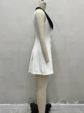 Turndown Collar Metal Button Sleeveless Chic Slim Waist Mini Dress