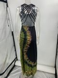 Summer Sexy Women's Printed Strap Low-Back Cross Long Dress