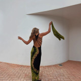 Summer Sexy Women's Printed Strap Low-Back Cross Long Dress