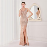 Elegant Long Sequin Fishtail Evening Dress Formal Party Gown for Women