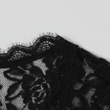 Fashion Lace Solid Color See-Through Slim Sexy Long-Sleeved Jumpsuit for Women