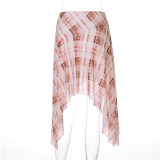 Women's Summer Mesh Plaid Print Irregular Low-Waist Skirt