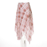 Women's Summer Mesh Plaid Print Irregular Low-Waist Skirt