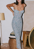 Sexy Straps Printed Slim Holidays Chic Slim Long Dress