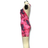 Fashion Sexy Contrast Print Strap Slim Waist Bodycon Dress for Women