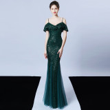 Long-Sleeve Slim Fishtail Wedding Dress Elegant Bridal Evening Gown