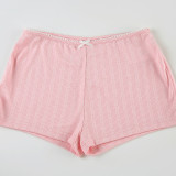 Summer Home Set Lace Bow Straps Top & Shorts Pajamas Casual Two-Piece Set