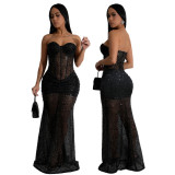 Strapless Sequin See-Through Long Dress for Women