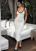 Women's Contrast-Color Low-Back Chic Slim Straps Bodycon Dress