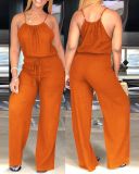 Solid Color Linen Drawstring Casual Jumpsuit
