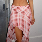 Women's Summer Mesh Plaid Print Irregular Low-Waist Skirt