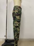 Women's Fashion Street Straight-Leg Loose Camo Trousers with Multi-Pockets