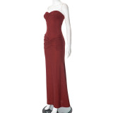 Women's Summer Strapless Low-Back Gathered Bodycon Sexy Dress