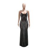 Sexy Fashion Sleeveless Beaded Straps Low-Back Slim Fishtail Dress