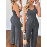 Summer Sexy Low-Back Strap V-Neck Short Vest & Drawstring High-Waist Straight-Leg Trousers Casual Set
