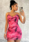 Fashion Sexy Contrast Print Strap Slim Waist Bodycon Dress for Women