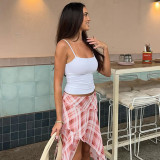 Women's Summer Mesh Plaid Print Irregular Low-Waist Skirt