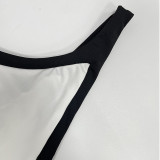 Women's Contrast-Color Low-Back Chic Slim Straps Bodycon Dress