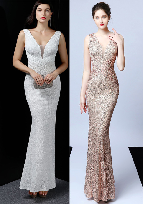 Halter Neck Sequined Fishtail Dress Elegant Party Gown