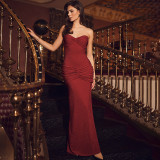 Women's Summer Strapless Low-Back Gathered Bodycon Sexy Dress