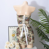 Summer Slim Contrast Low-Back Lace-Up Jacquard Skirt Set for Women